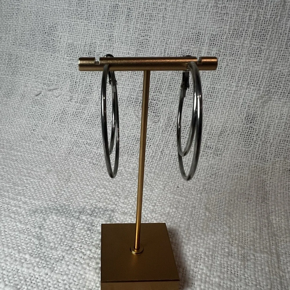 Large Silver Double Hoop Earrings Preppy Streetwear Casual